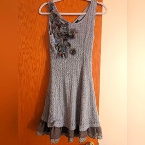 Modcloth Ryu Flower Embroidered Gray Tunic Top